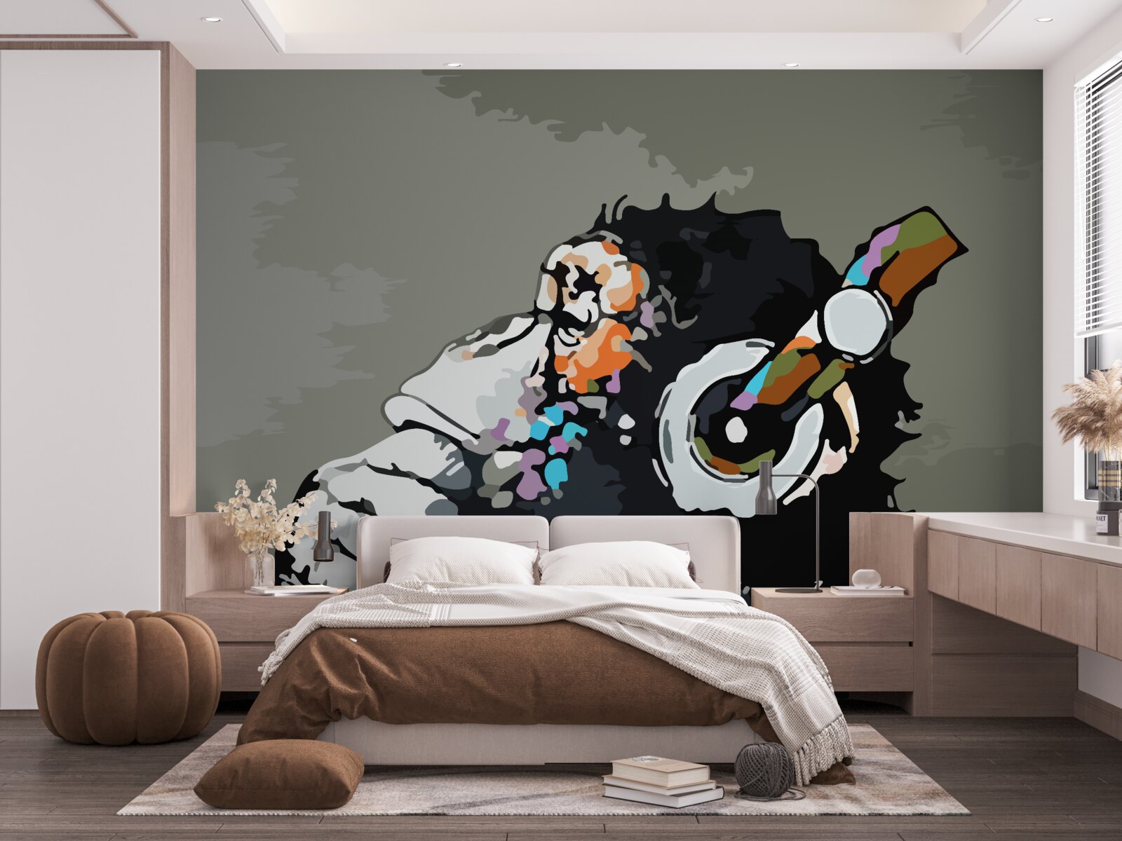 Papier peint macaque avec écouteurs