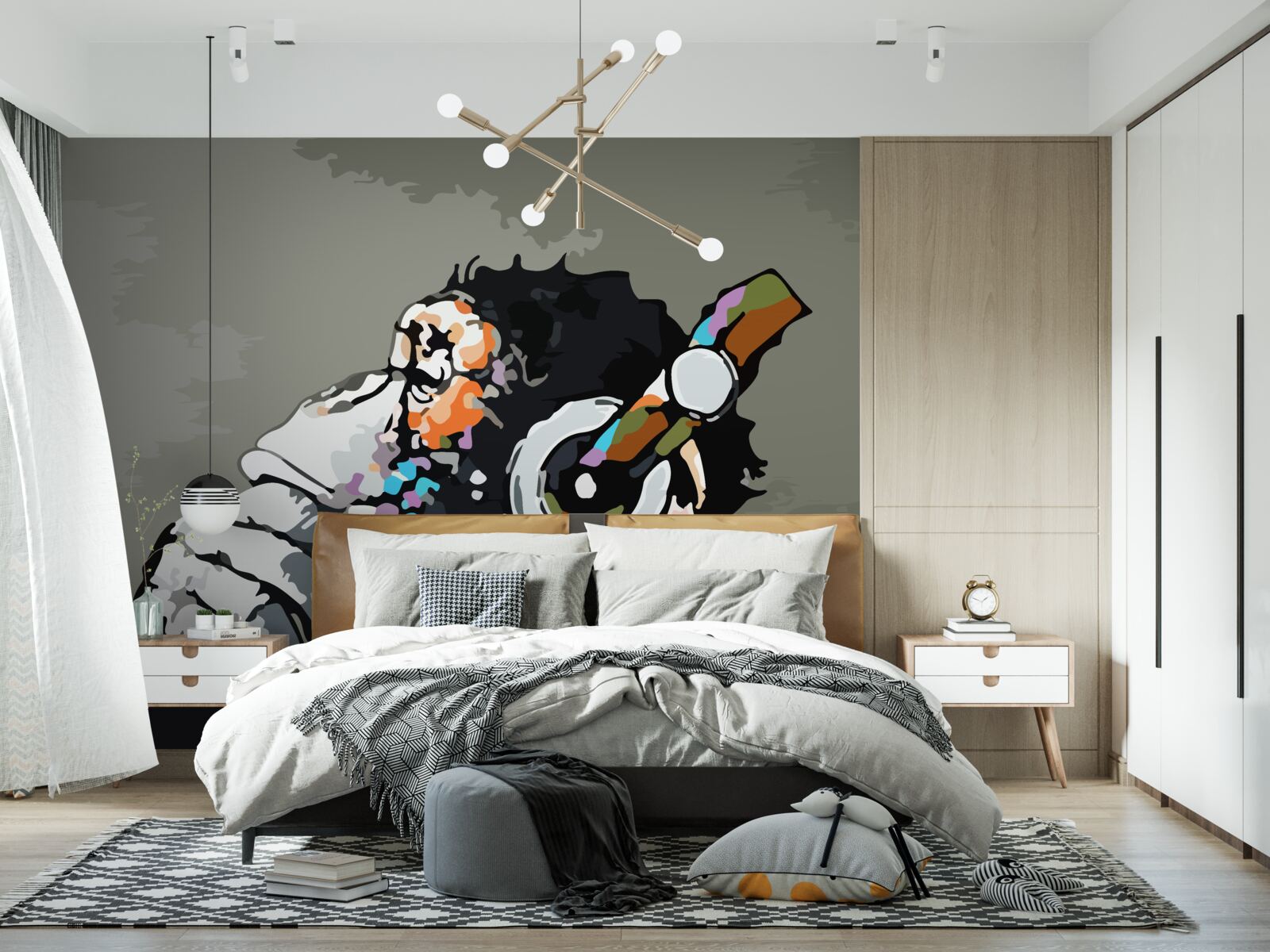 Papier peint macaque avec écouteurs