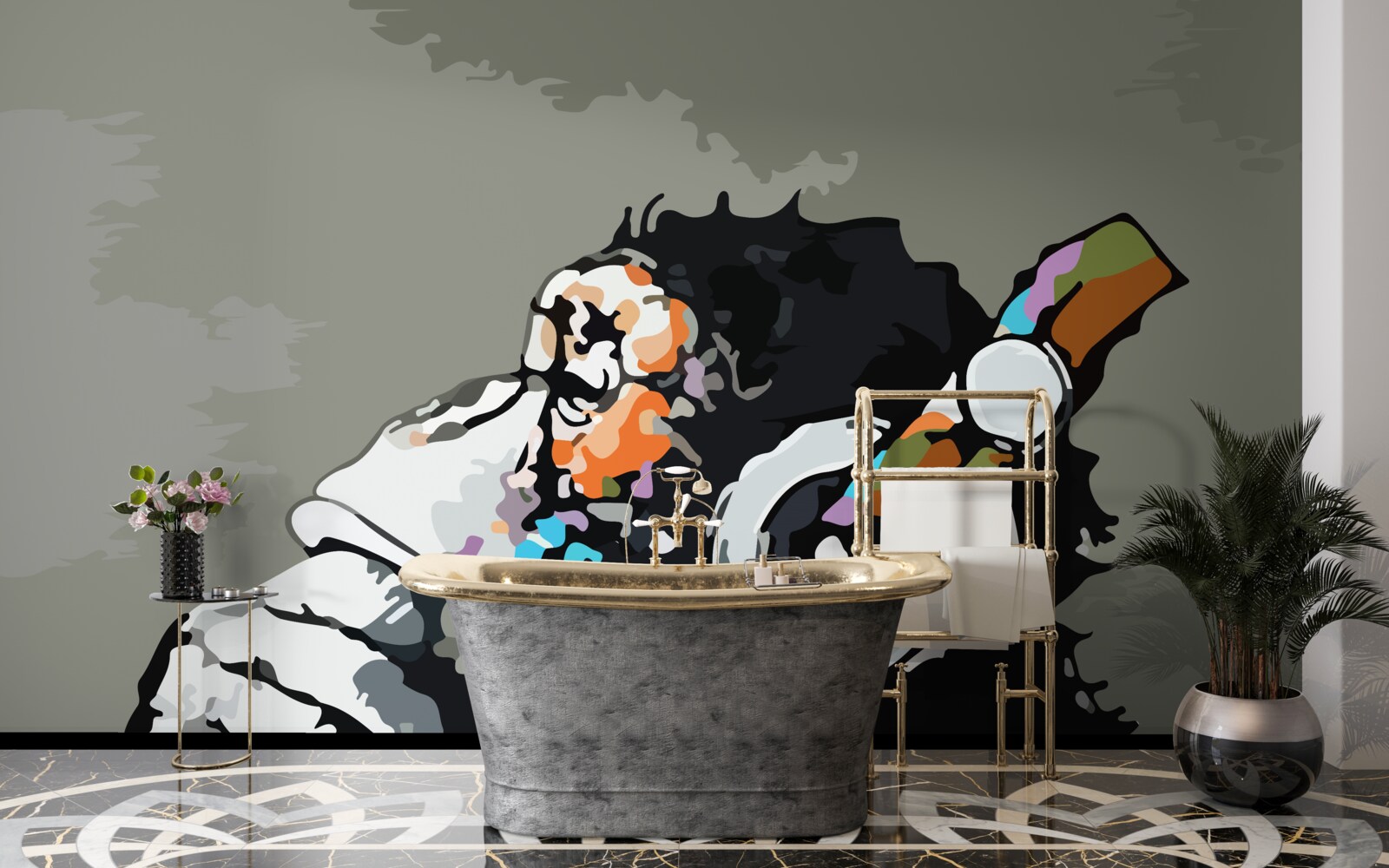 Papier peint macaque avec écouteurs