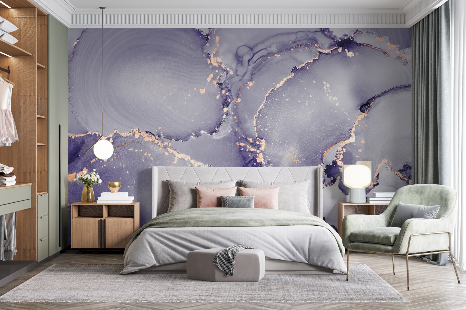 Papier peint lilas violet marbre