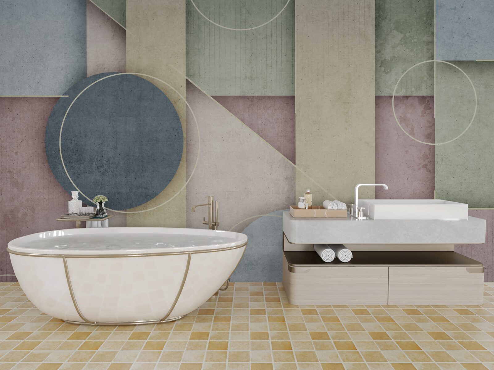 Papier peint composition avec des éléments géométriques