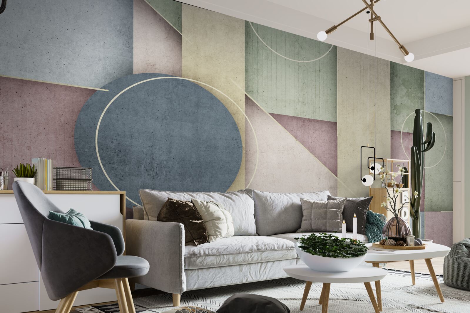 Papier peint composition avec des éléments géométriques