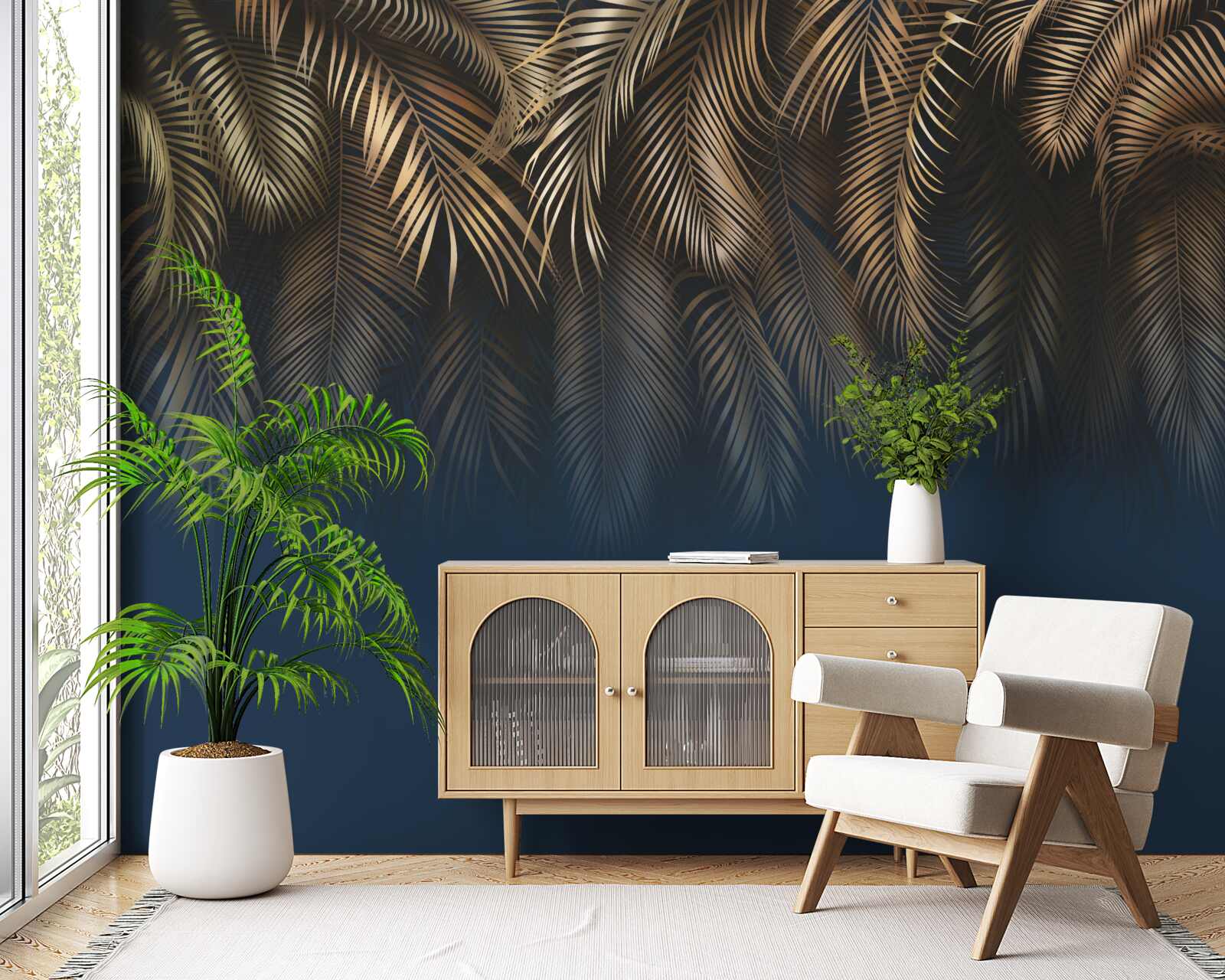 Papier peint la nuit, la fougère se pare de feuilles d'or