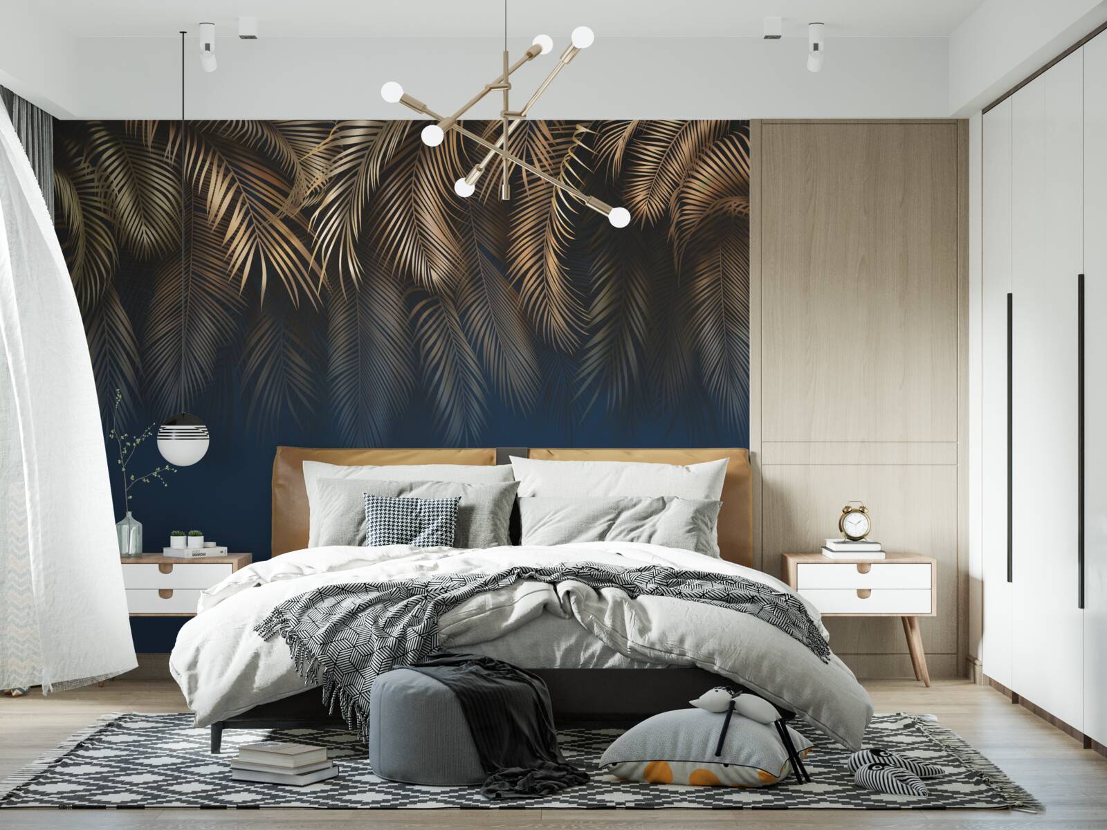 Papier peint la nuit, la fougère se pare de feuilles d'or