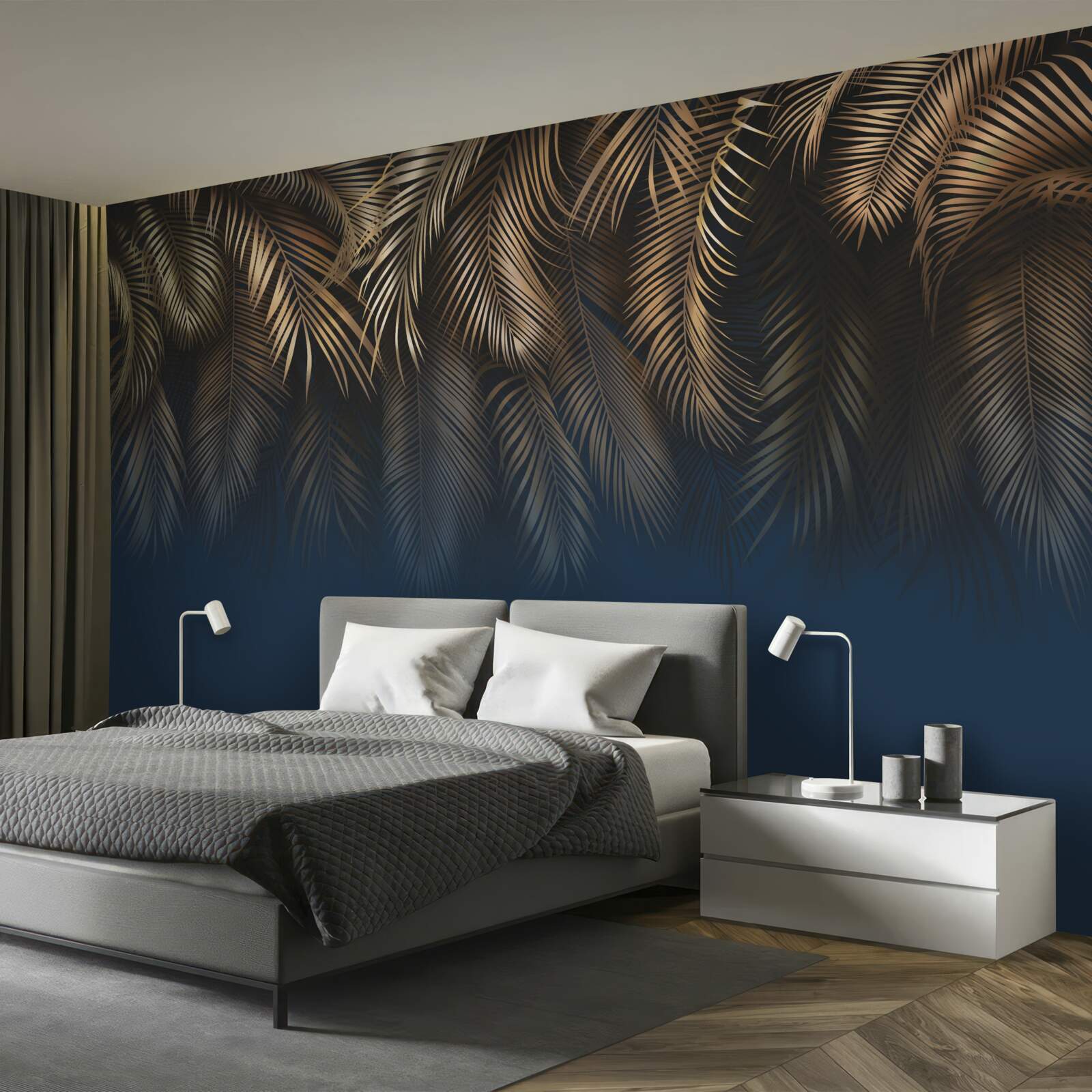 Papier peint la nuit, la fougère se pare de feuilles d'or