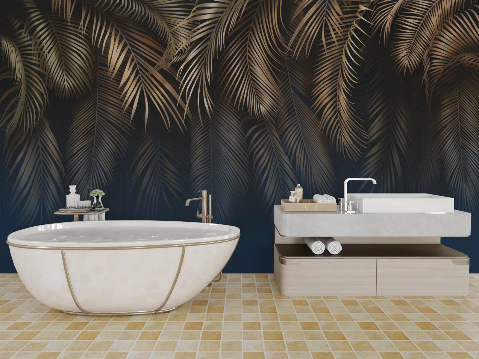 Papier peint la nuit, la fougère se pare de feuilles d'or