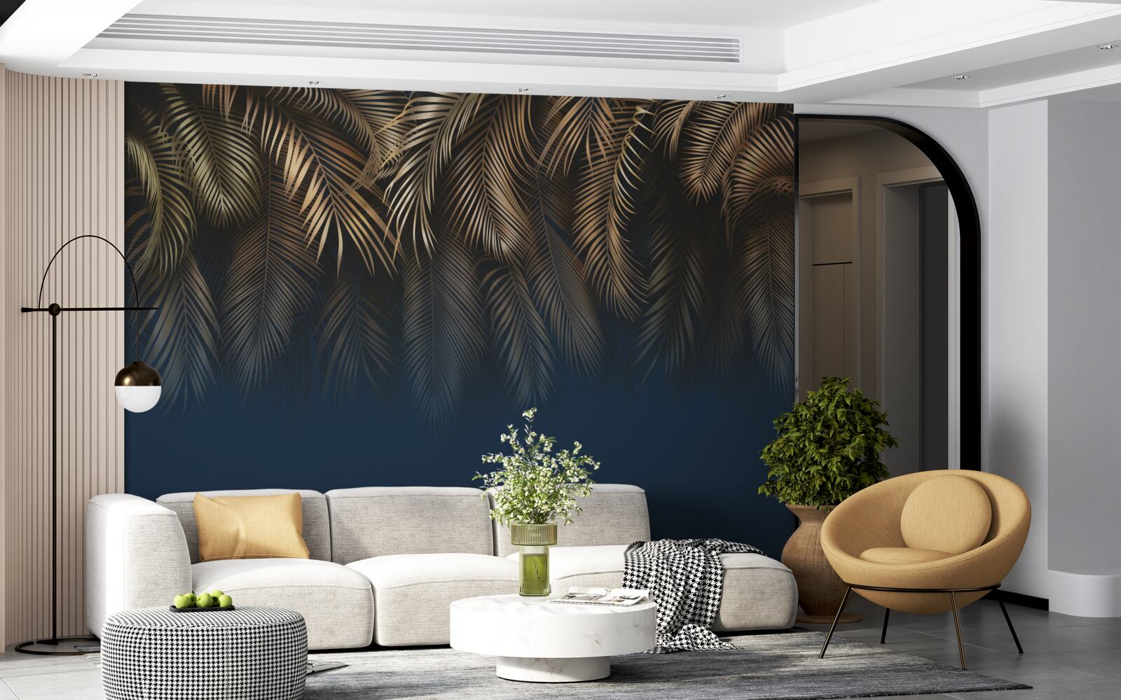 Papier peint la nuit, la fougère se pare de feuilles d'or