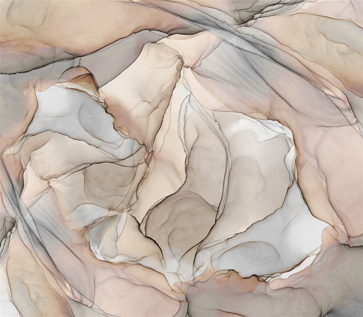 Papier peint motifs roses et bleus sur marbre crème