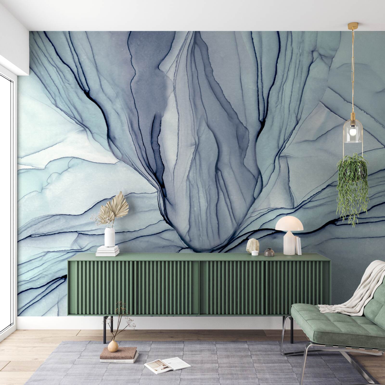 Papier peint motifs bleus sur marbre