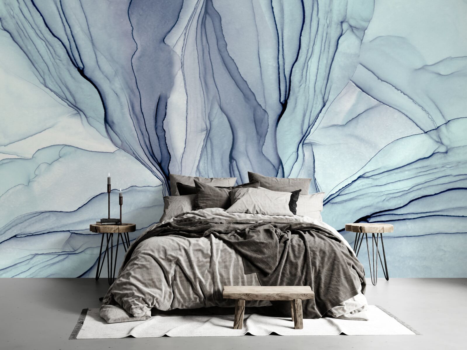 Papier peint motifs bleus sur marbre