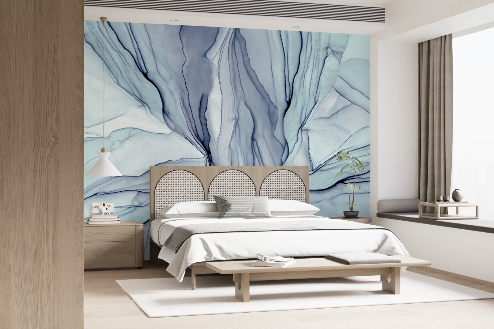 Papier peint motifs bleus sur marbre