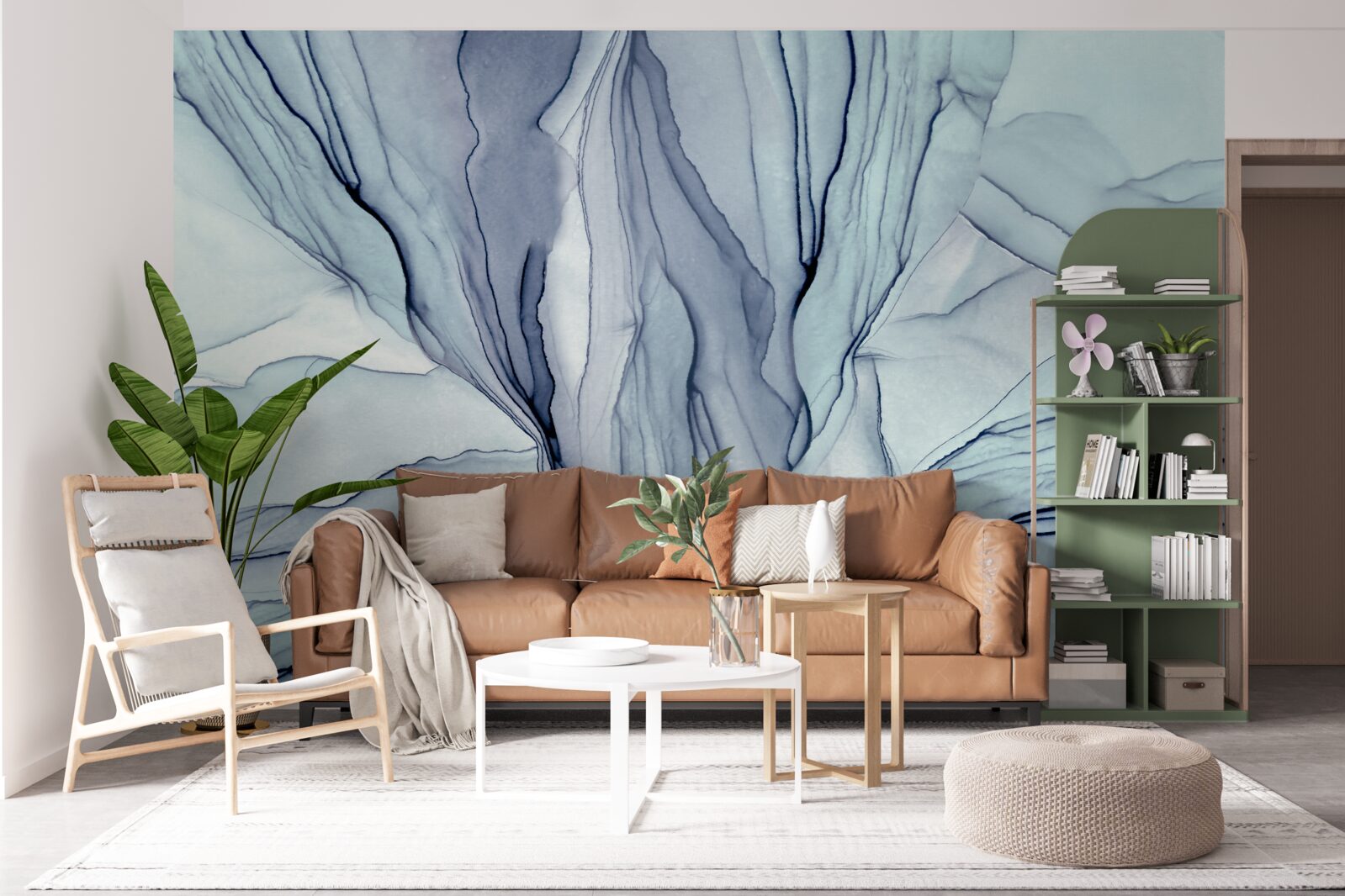 Papier peint motifs bleus sur marbre