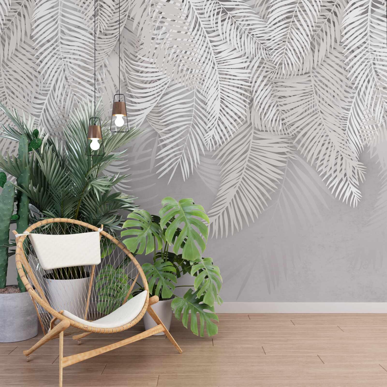 Papier peint au contraire, la fougère est blanche