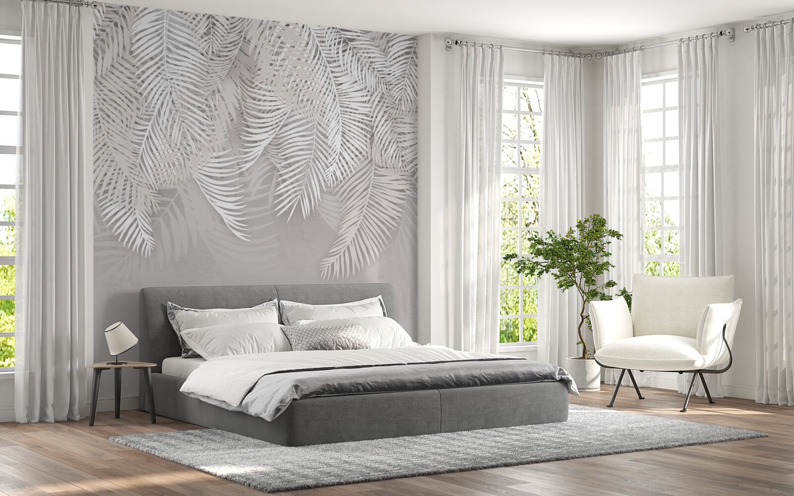 Papier peint au contraire, la fougère est blanche