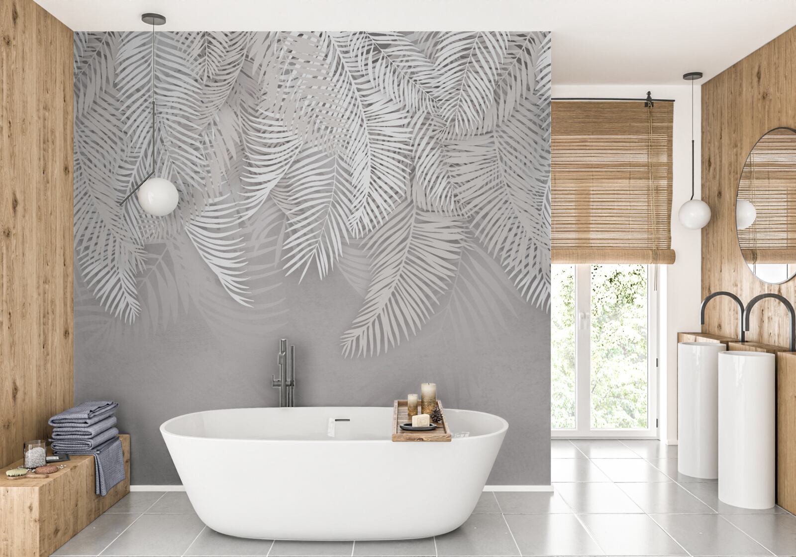 Papier peint au contraire, la fougère est blanche