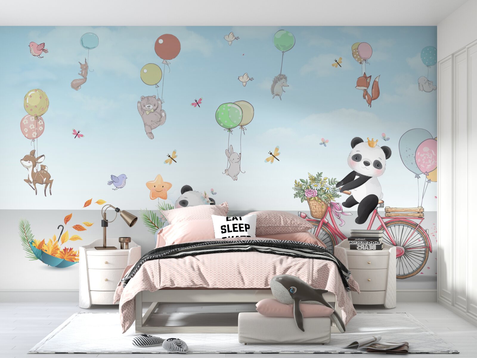 Papier peint ballons avec pandas et autres animaux