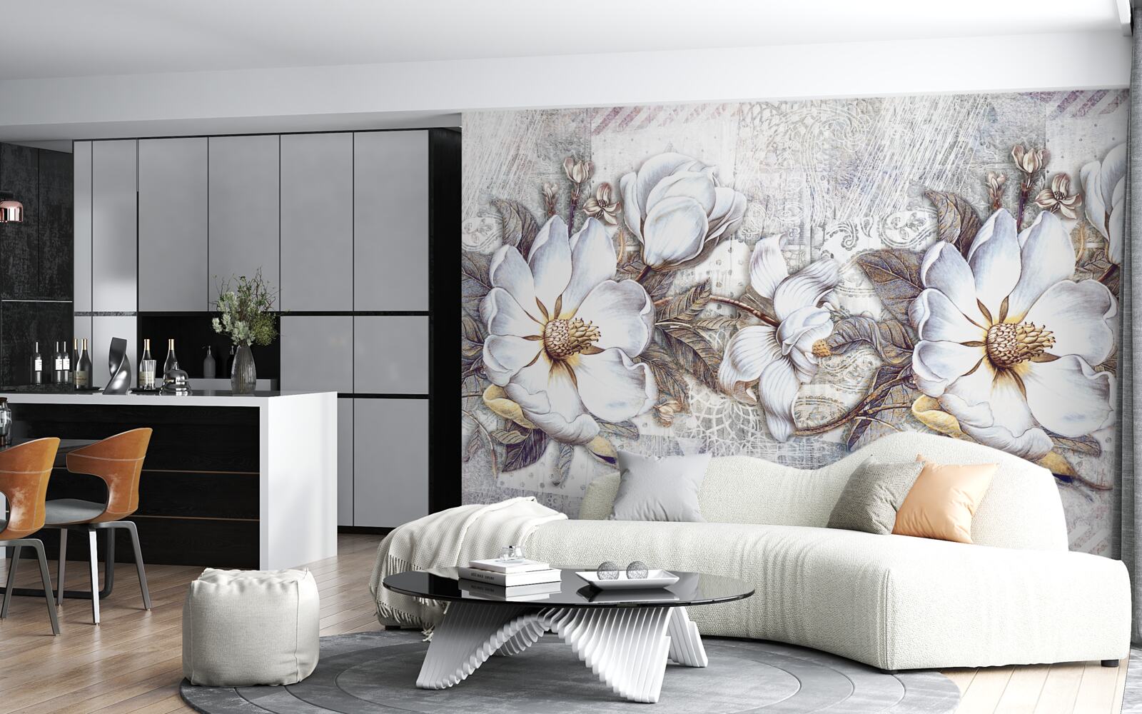 Papier peint composition de bourgeons blancs en fleur