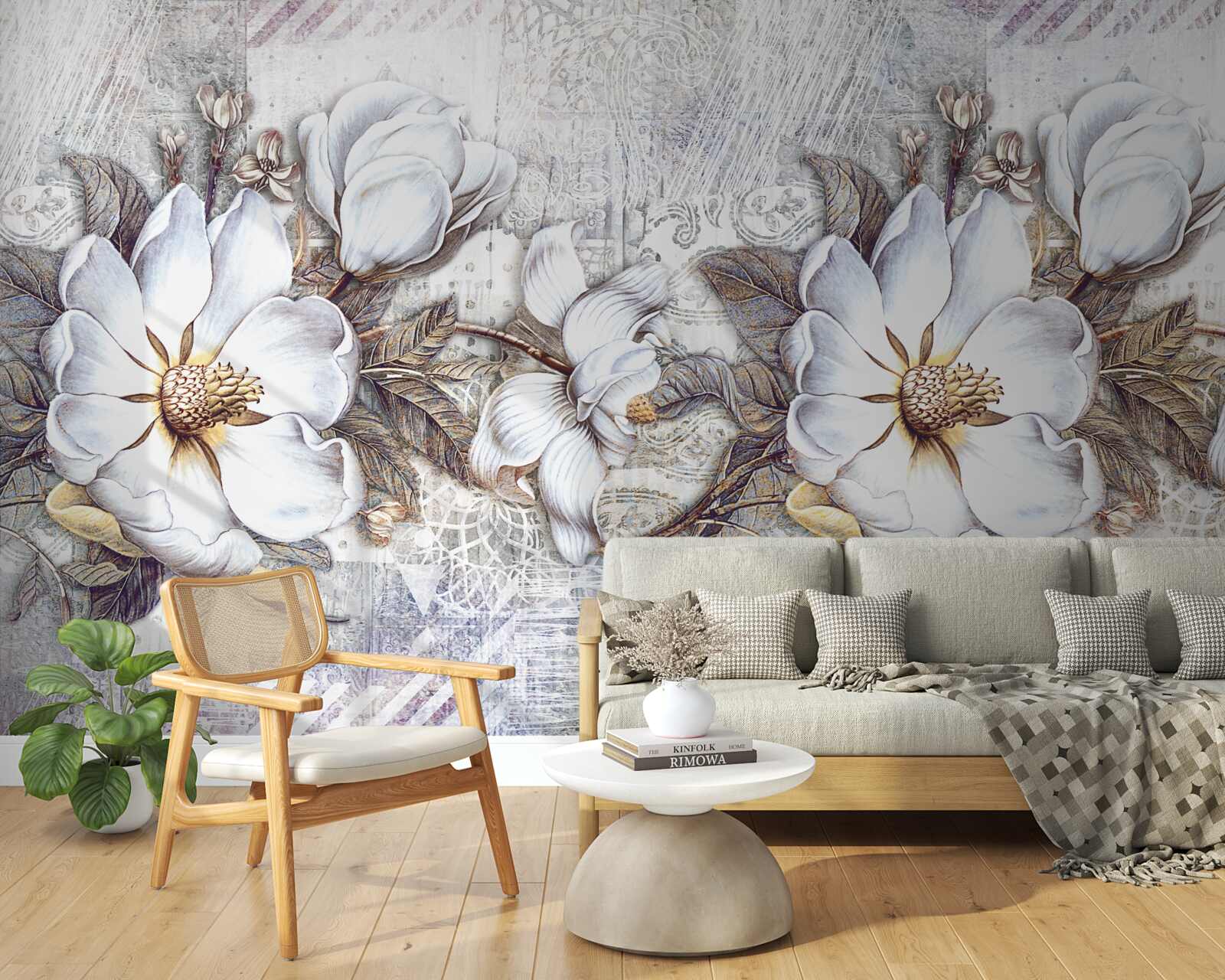 Papier peint composition de bourgeons blancs en fleur