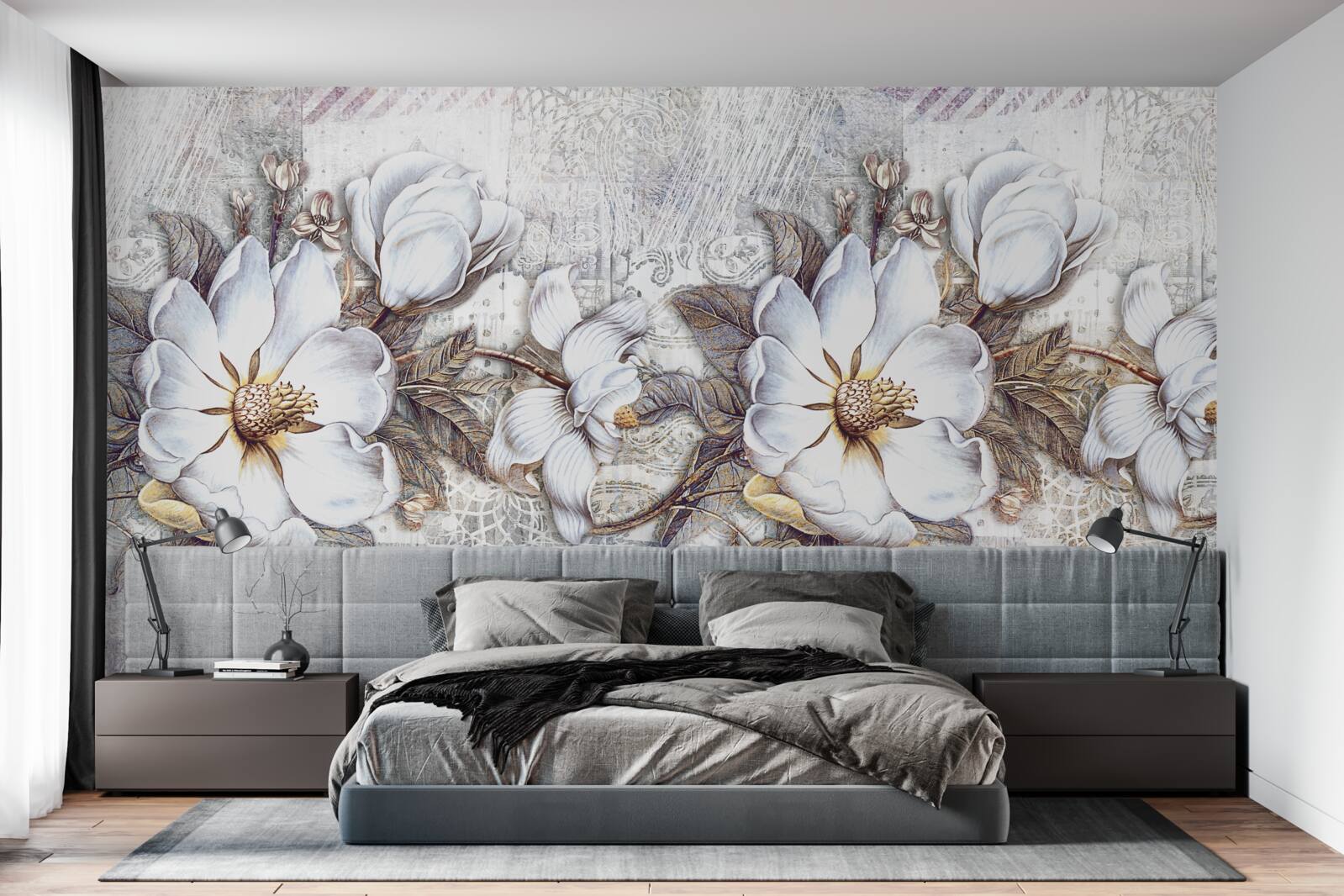 Papier peint composition de bourgeons blancs en fleur