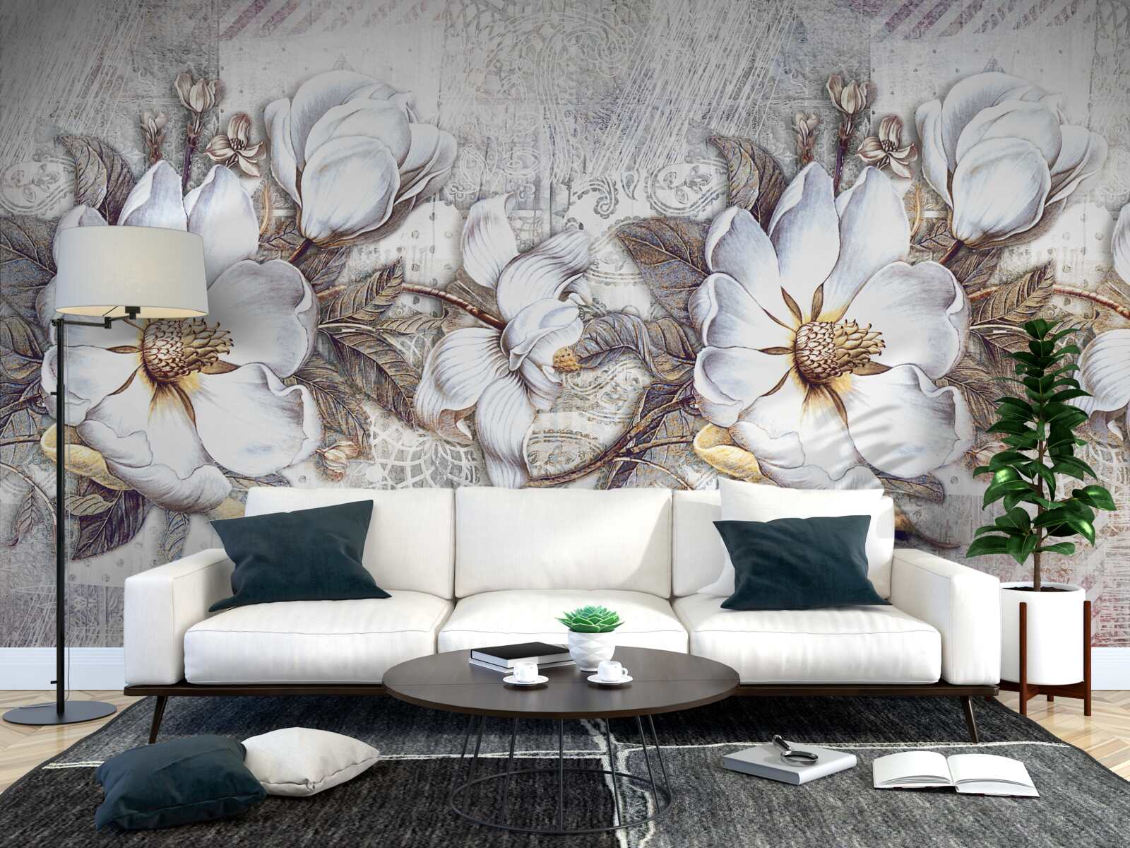 Papier peint composition de bourgeons blancs en fleur