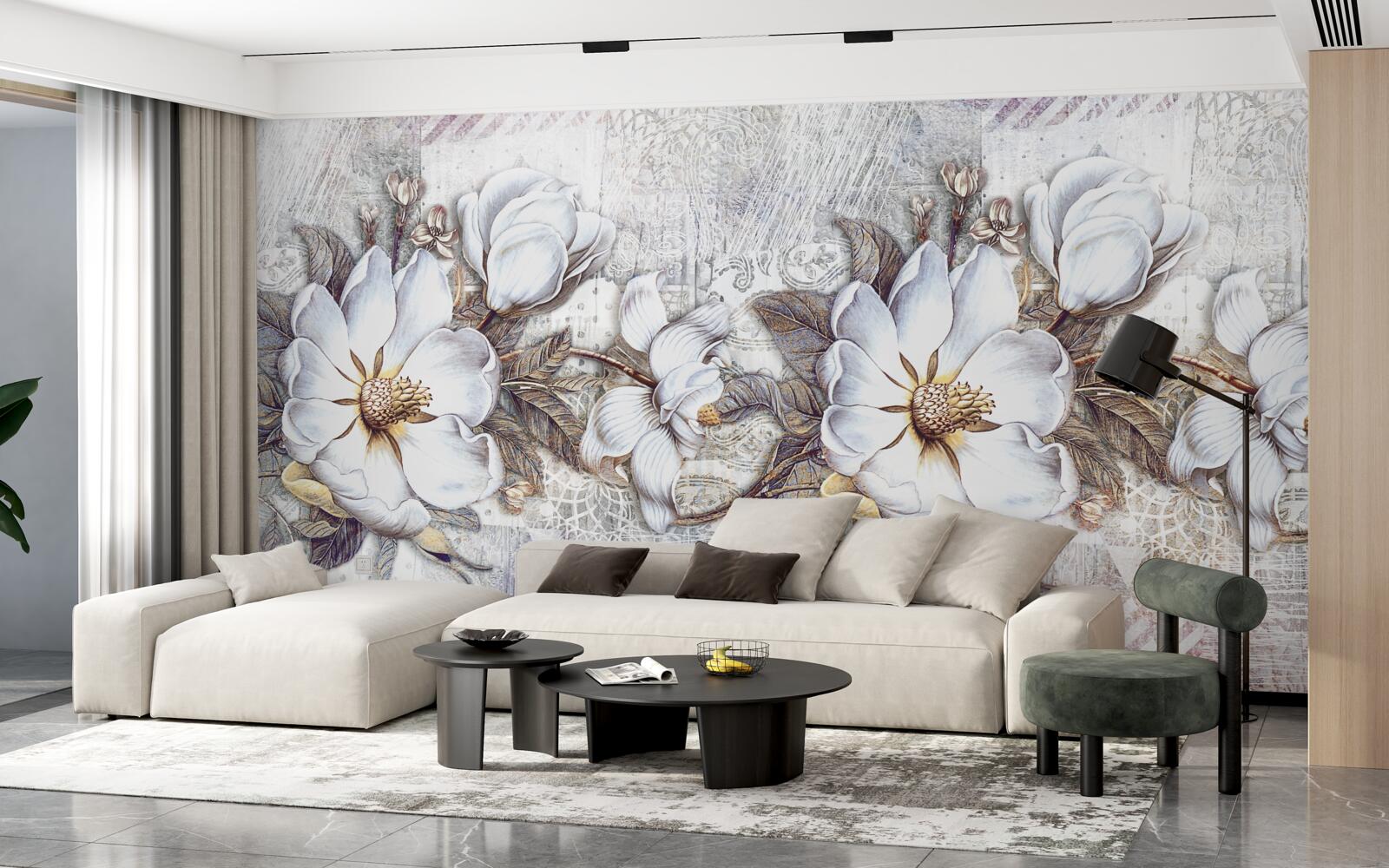 Papier peint composition de bourgeons blancs en fleur