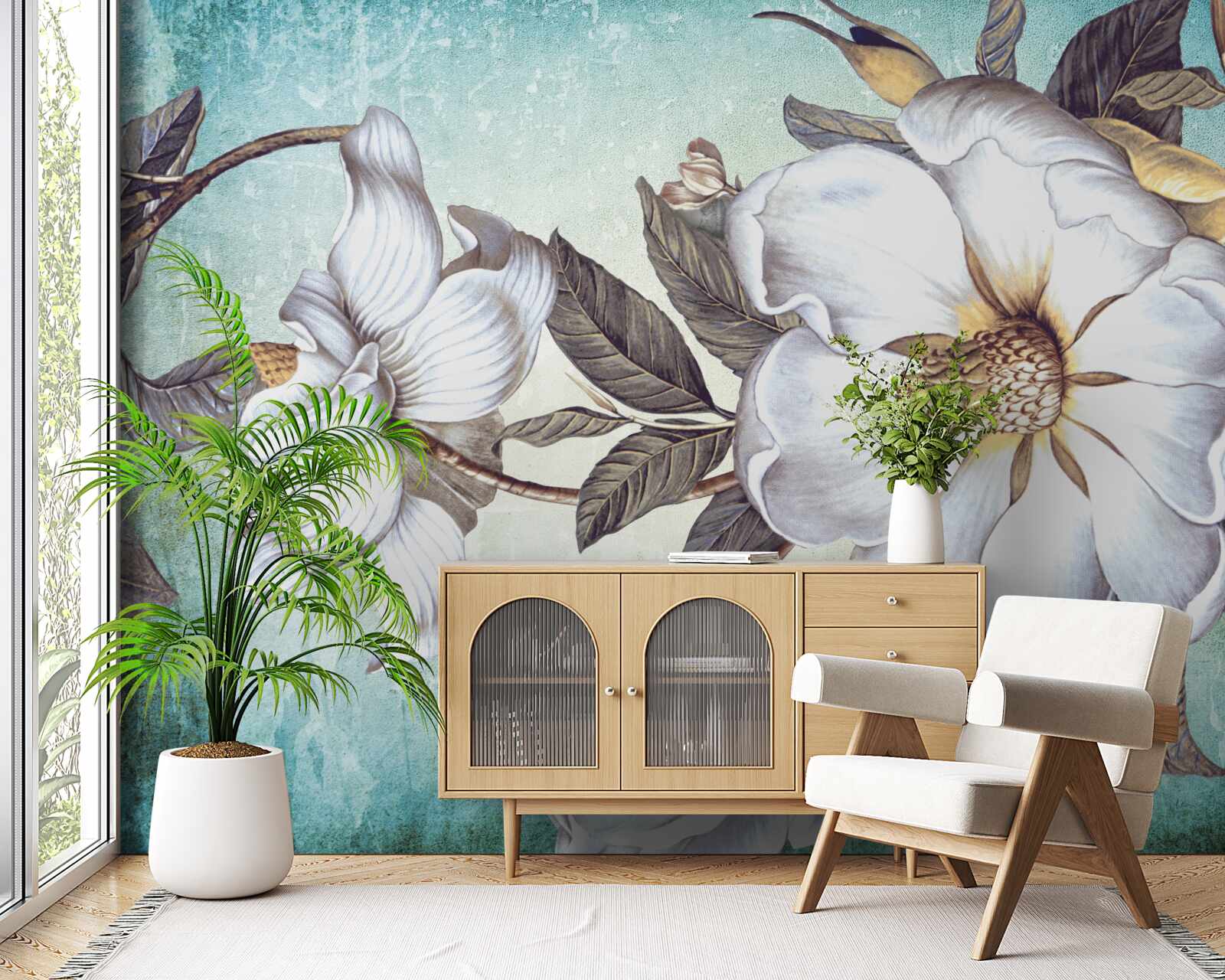 Papier peint des fleurs blanches comme la neige s'épanouissent