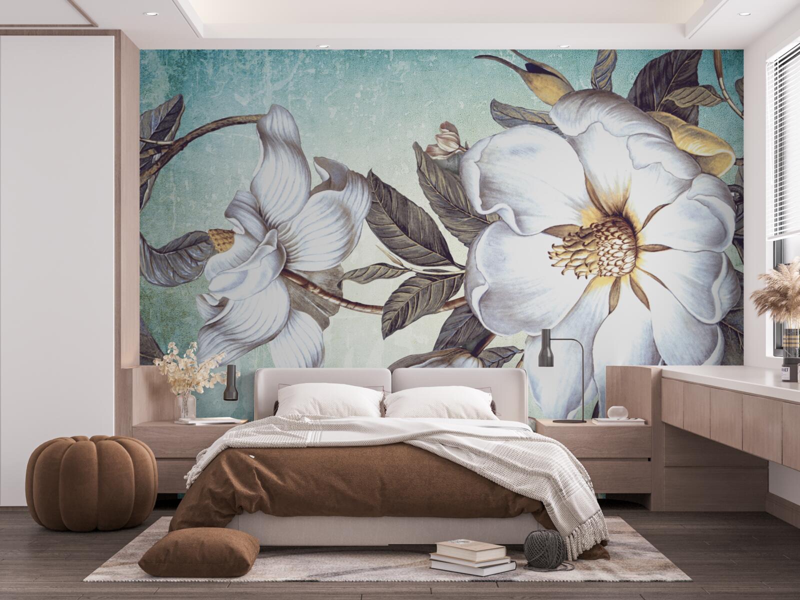 Papier peint des fleurs blanches comme la neige s'épanouissent