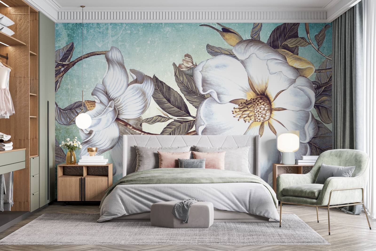 Papier peint des fleurs blanches comme la neige s'épanouissent