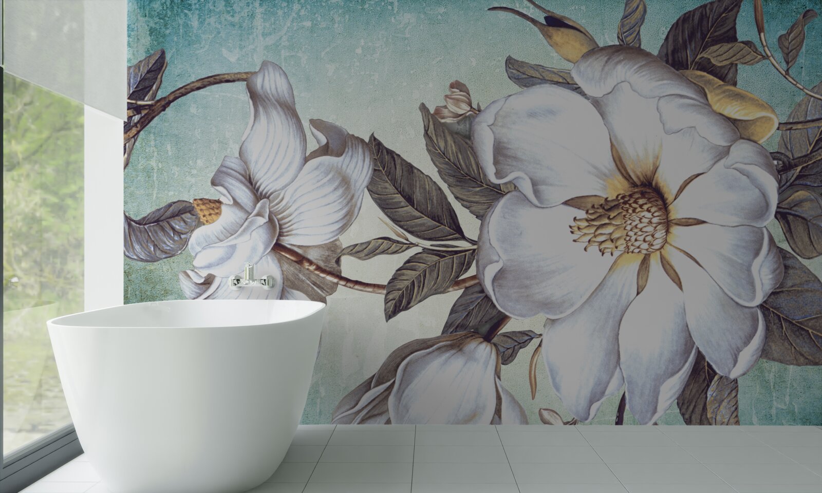 Papier peint des fleurs blanches comme la neige s'épanouissent