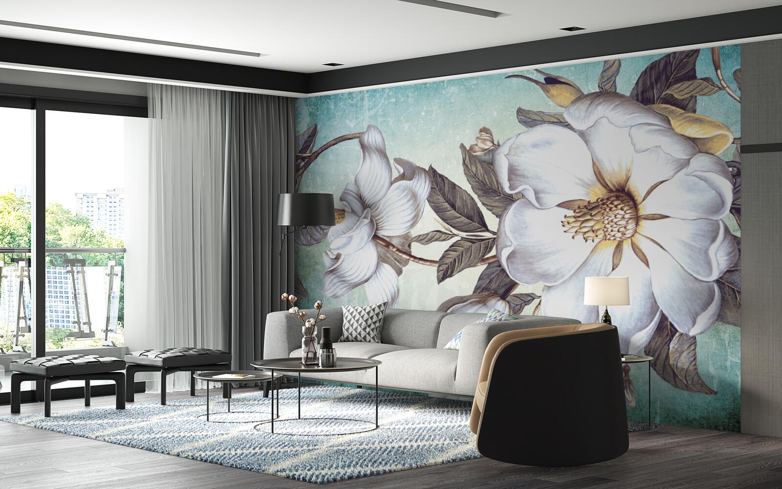 Papier peint des fleurs blanches comme la neige s'épanouissent