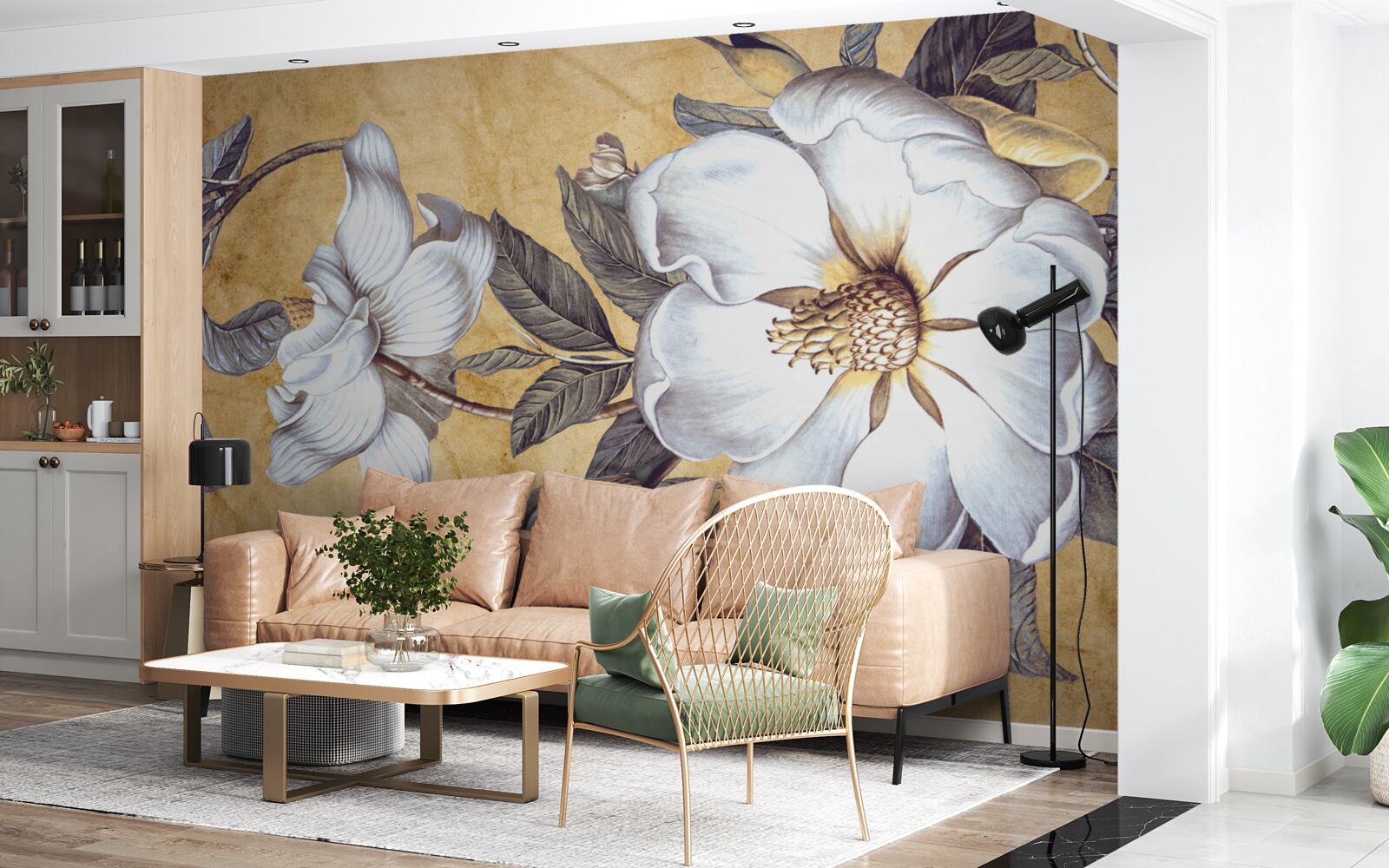 Papier peint bourgeons blancs en fleur sur les branches