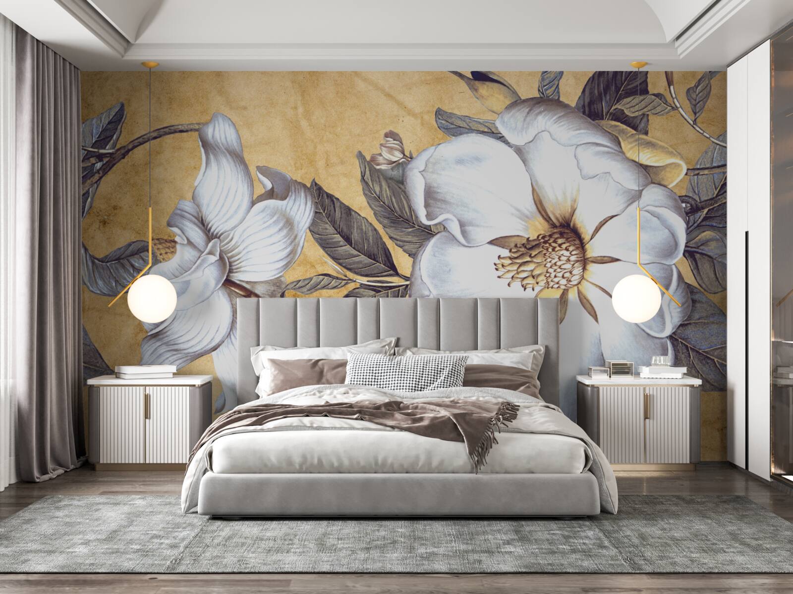 Papier peint bourgeons blancs en fleur sur les branches