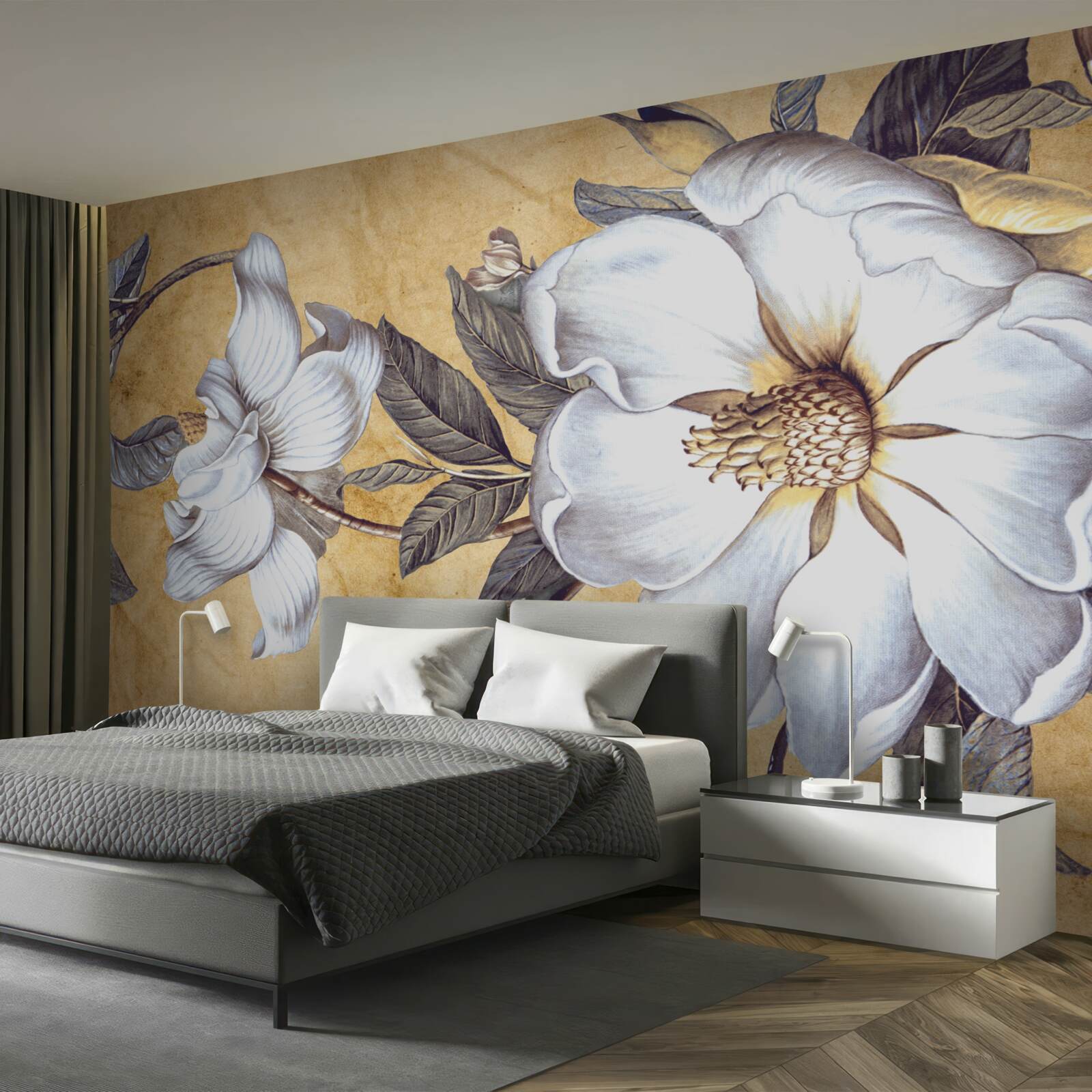 Papier peint bourgeons blancs en fleur sur les branches