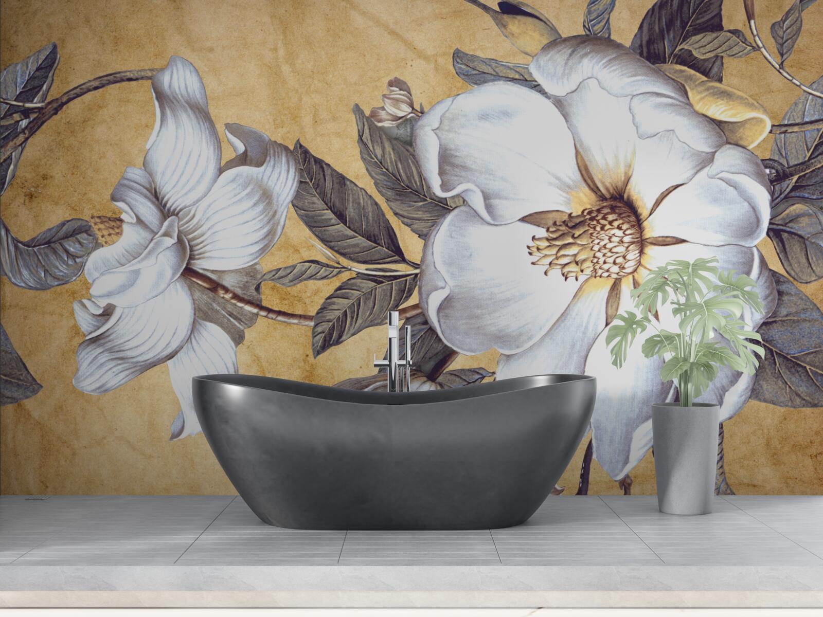 Papier peint bourgeons blancs en fleur sur les branches