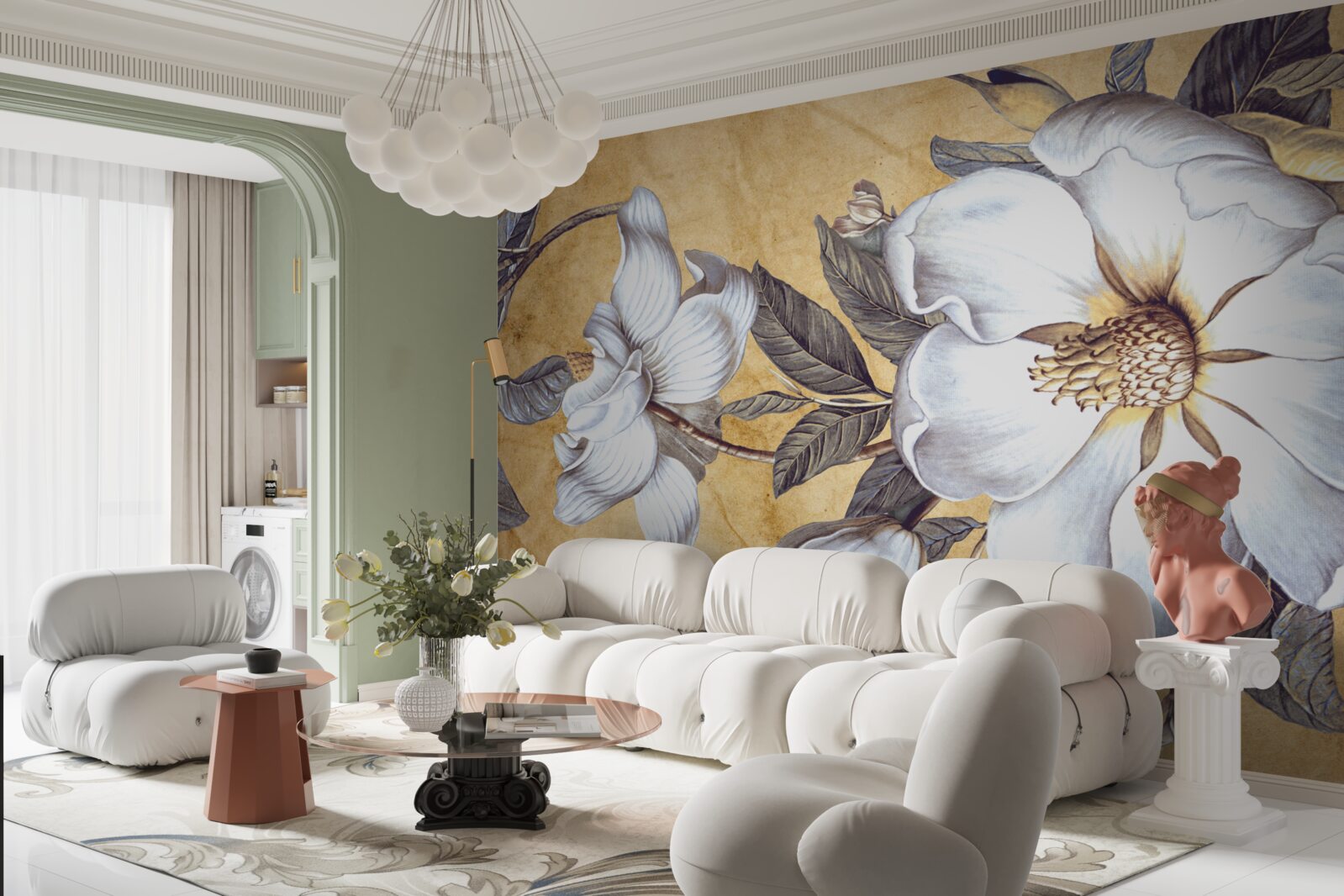 Papier peint bourgeons blancs en fleur sur les branches