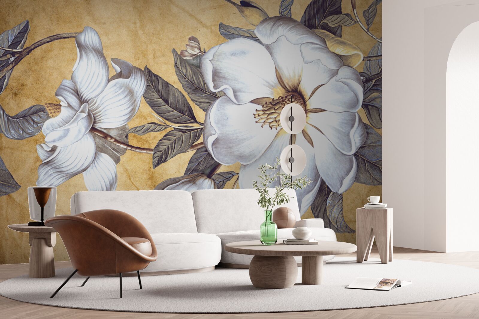 Papier peint bourgeons blancs en fleur sur les branches