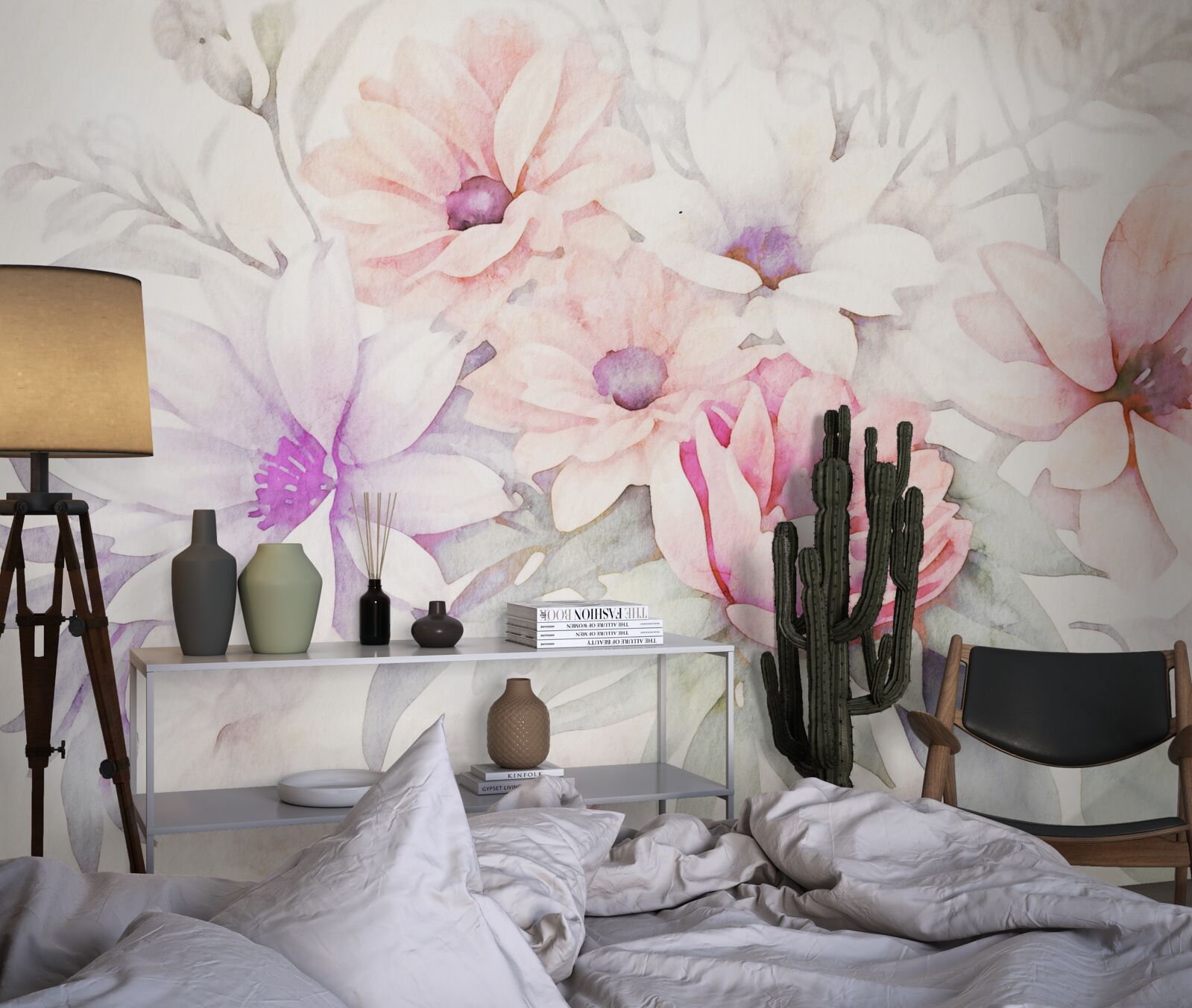 Papier peint aquarelle bourgeons de fleurs délicates