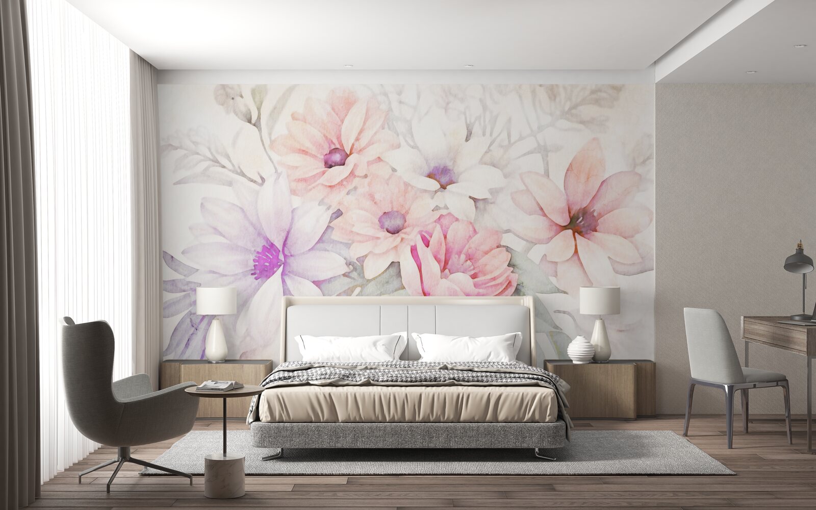 Papier peint aquarelle bourgeons de fleurs délicates