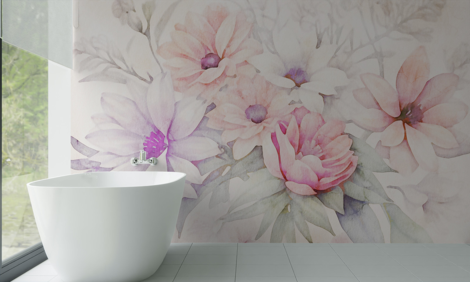 Papier peint aquarelle bourgeons de fleurs délicates