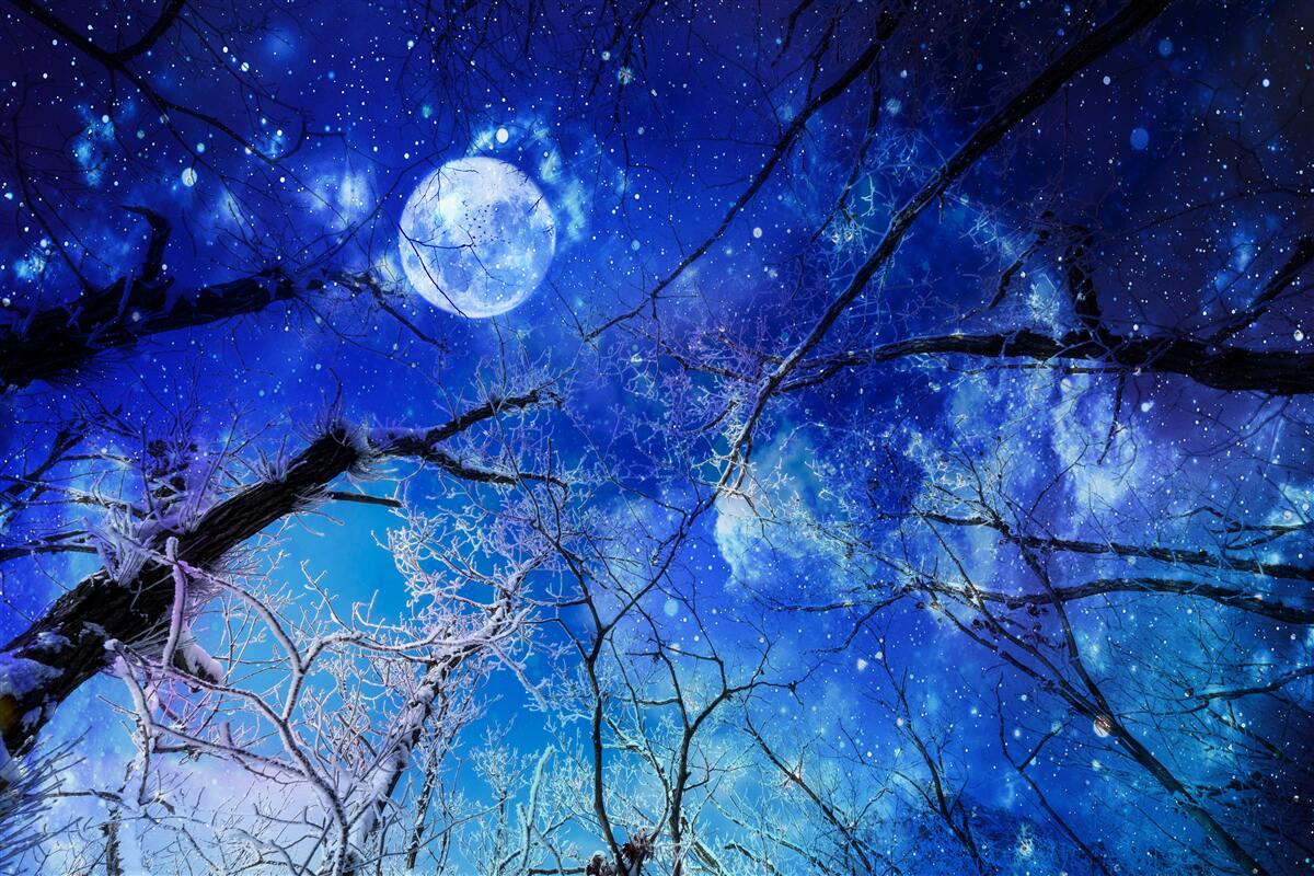 Papier peint ciel nocturne lumineux et lune