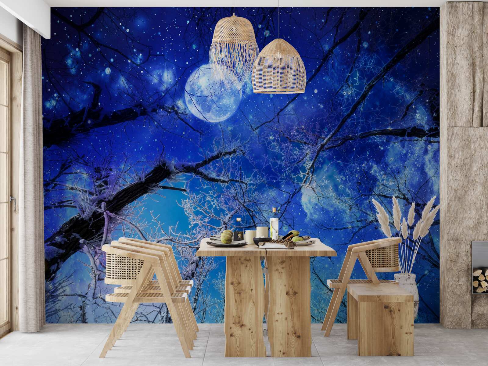 Papier peint ciel nocturne lumineux et lune