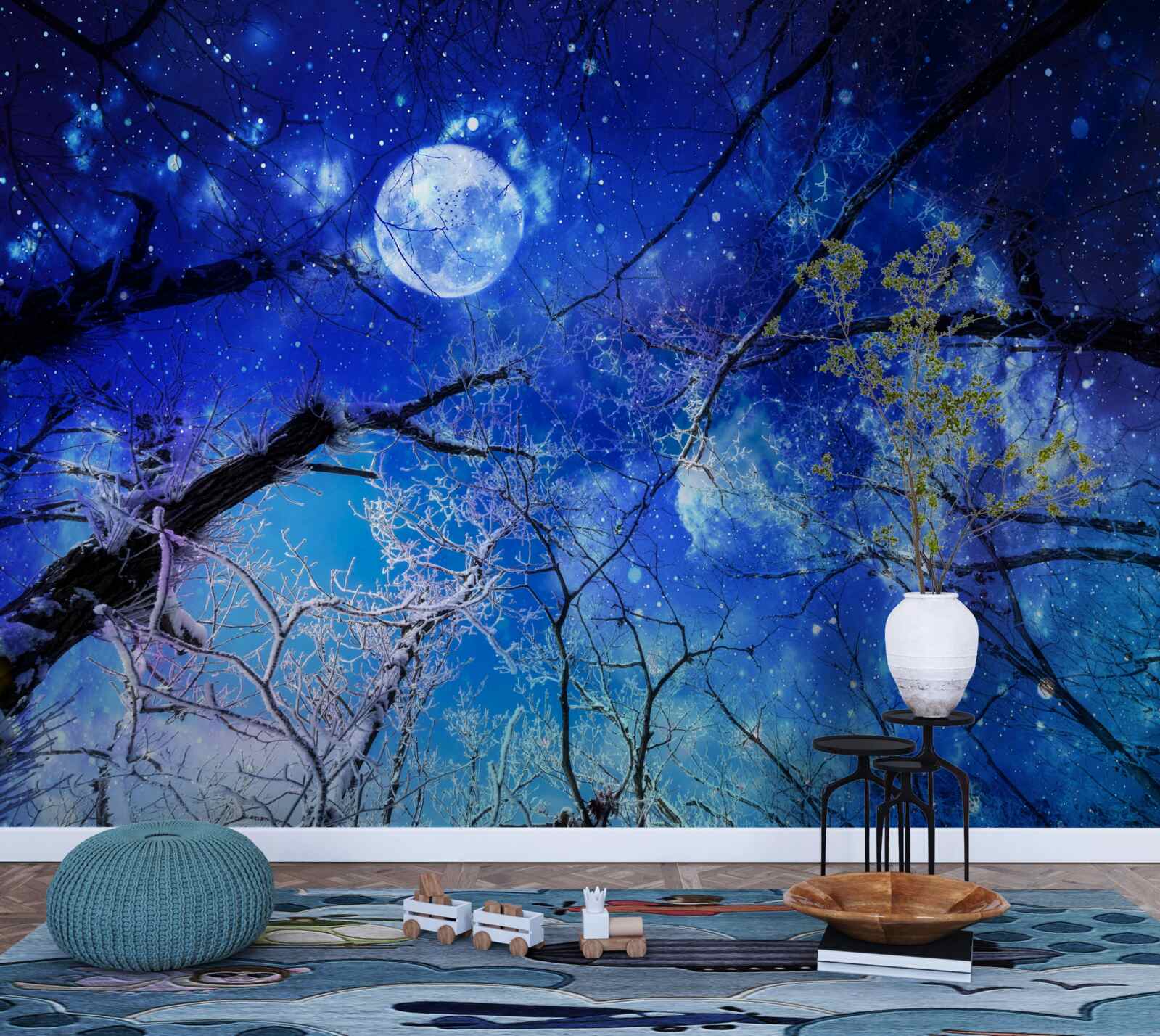 Papier peint ciel nocturne lumineux et lune