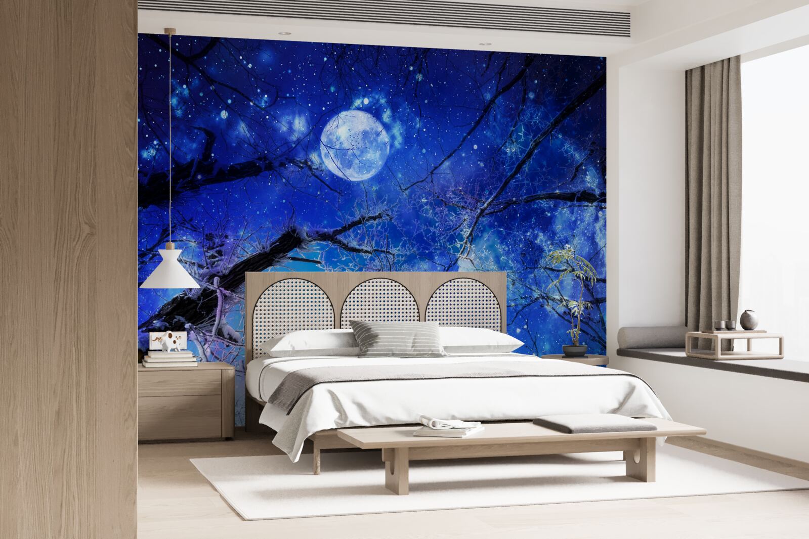 Papier peint ciel nocturne lumineux et lune