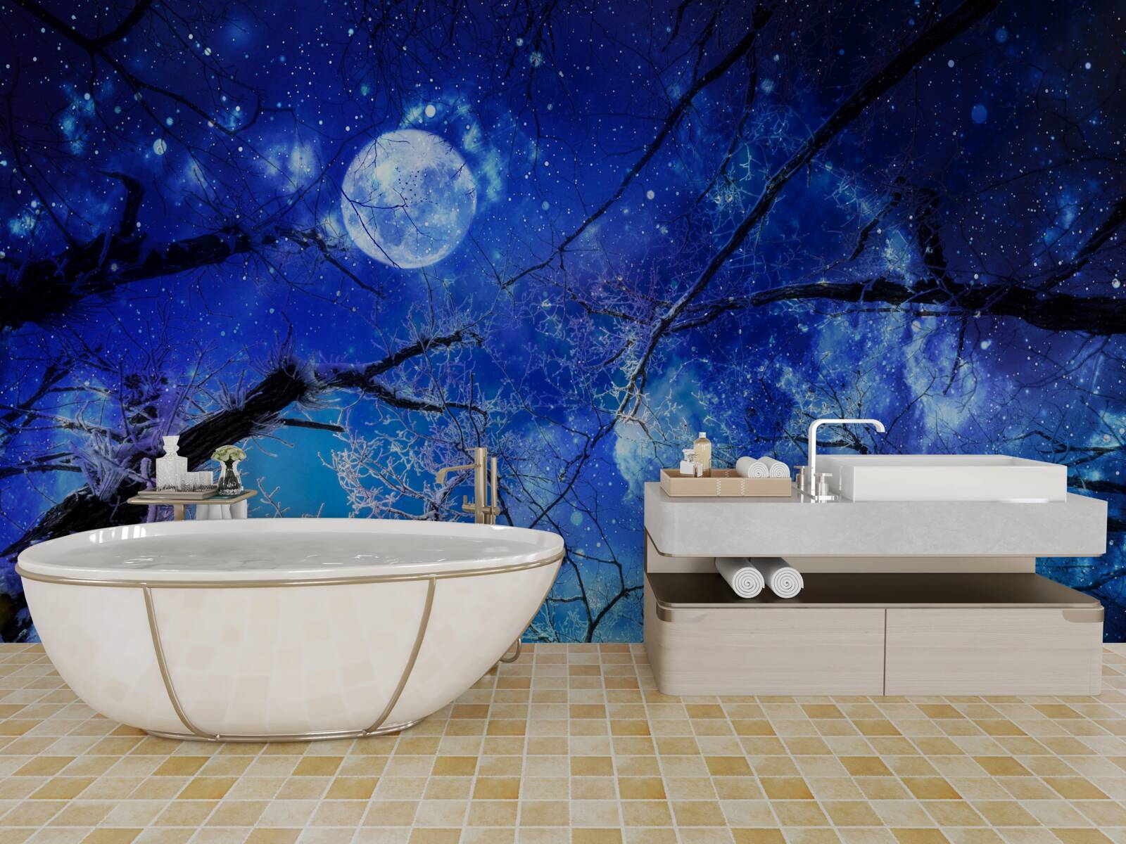 Papier peint ciel nocturne lumineux et lune