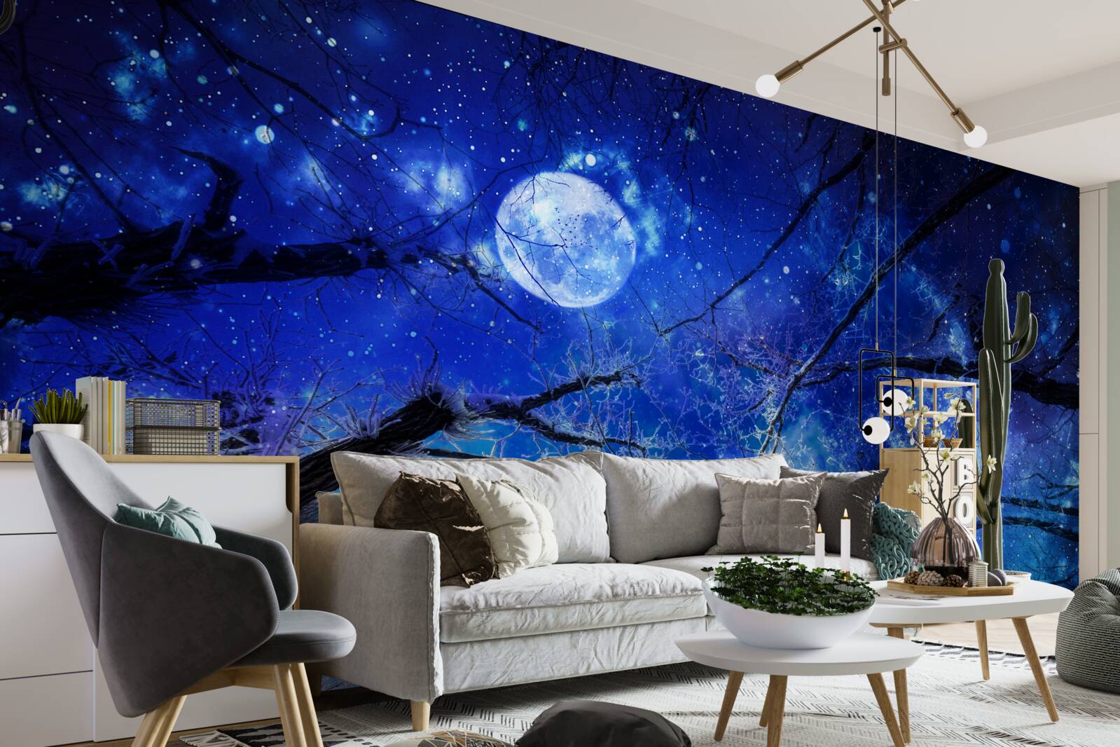 Papier peint ciel nocturne lumineux et lune