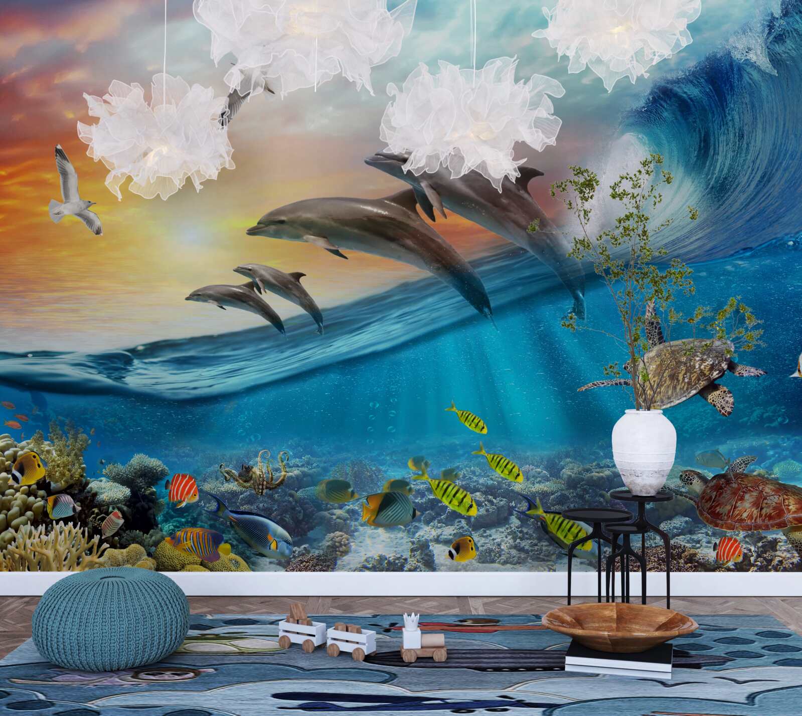 Papier peint les dauphins bondissent hors des vagues