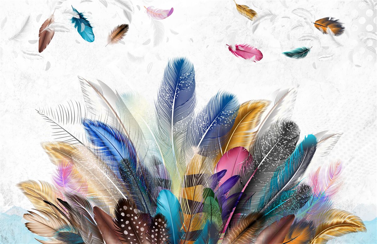 Papier peint plumes multicolores