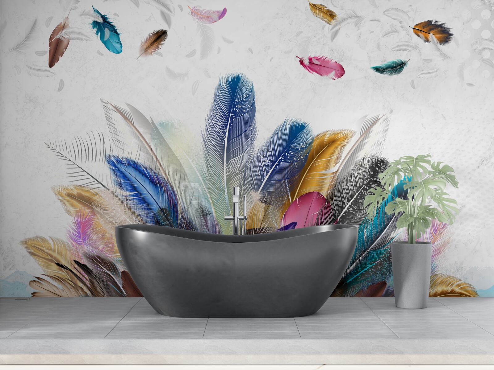 Papier peint plumes multicolores