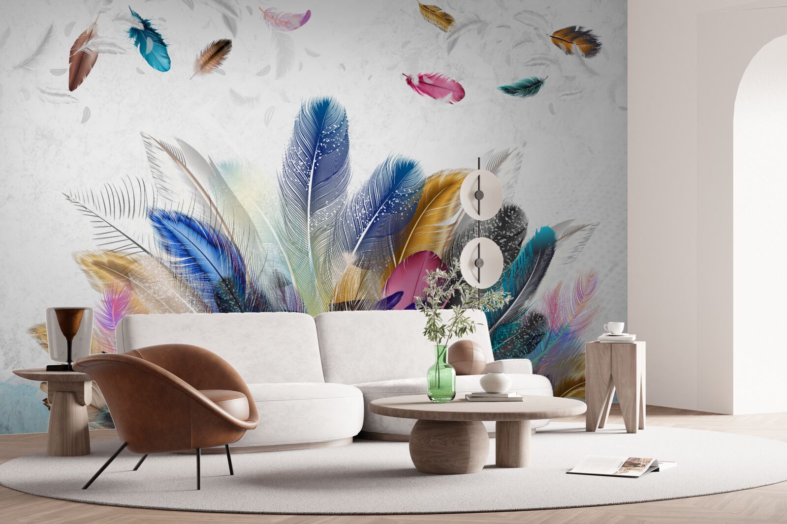 Papier peint plumes multicolores