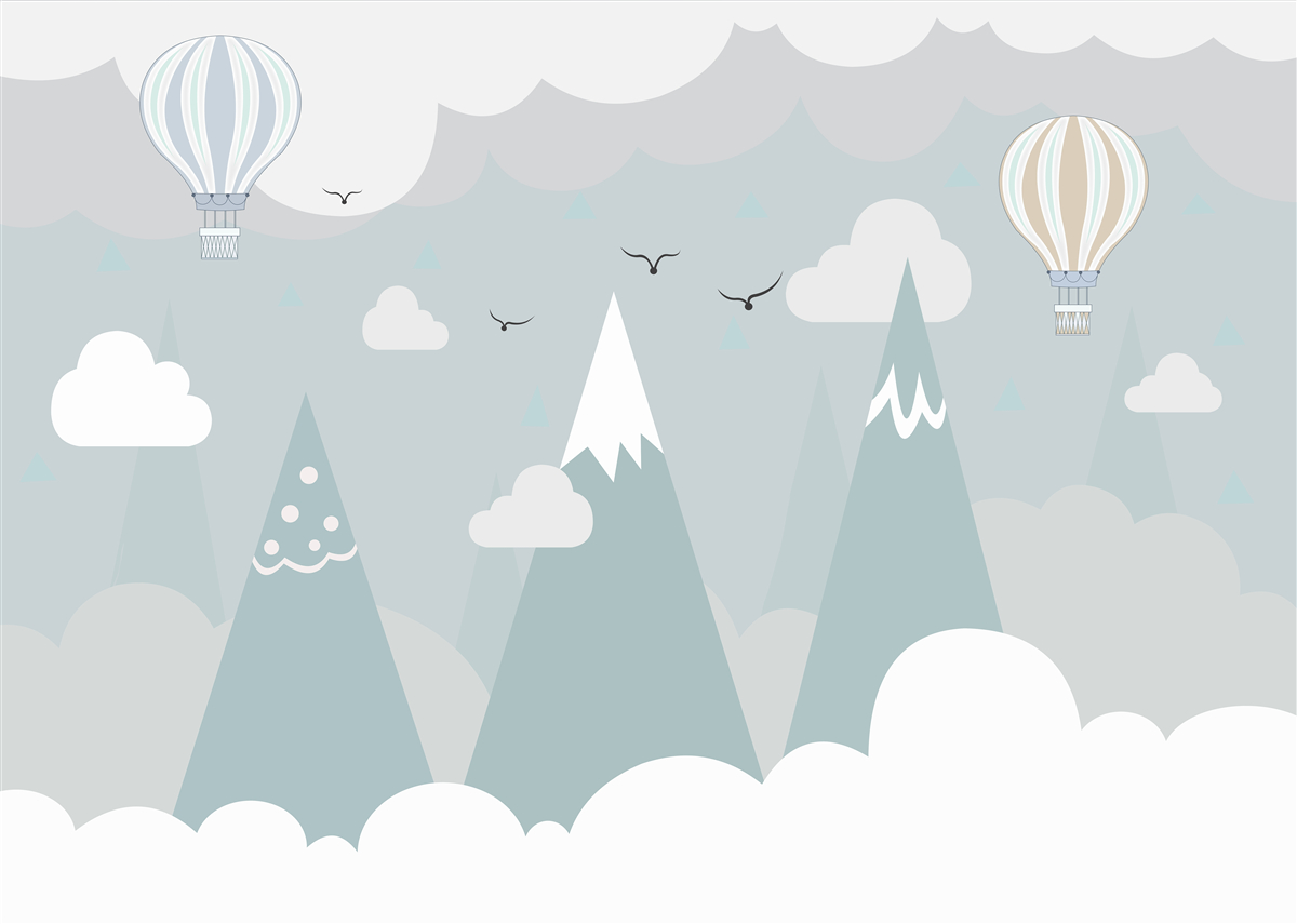 Papier peint ballons sur fond de montagnes